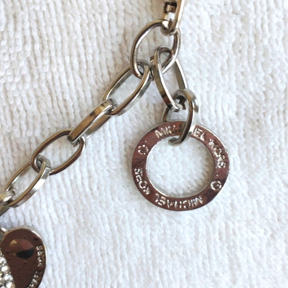 Michael Kors Charms Flower PURSE CHAIN 2 Black Enameled Fleur de Lis Flowers - Picture 3 of 9